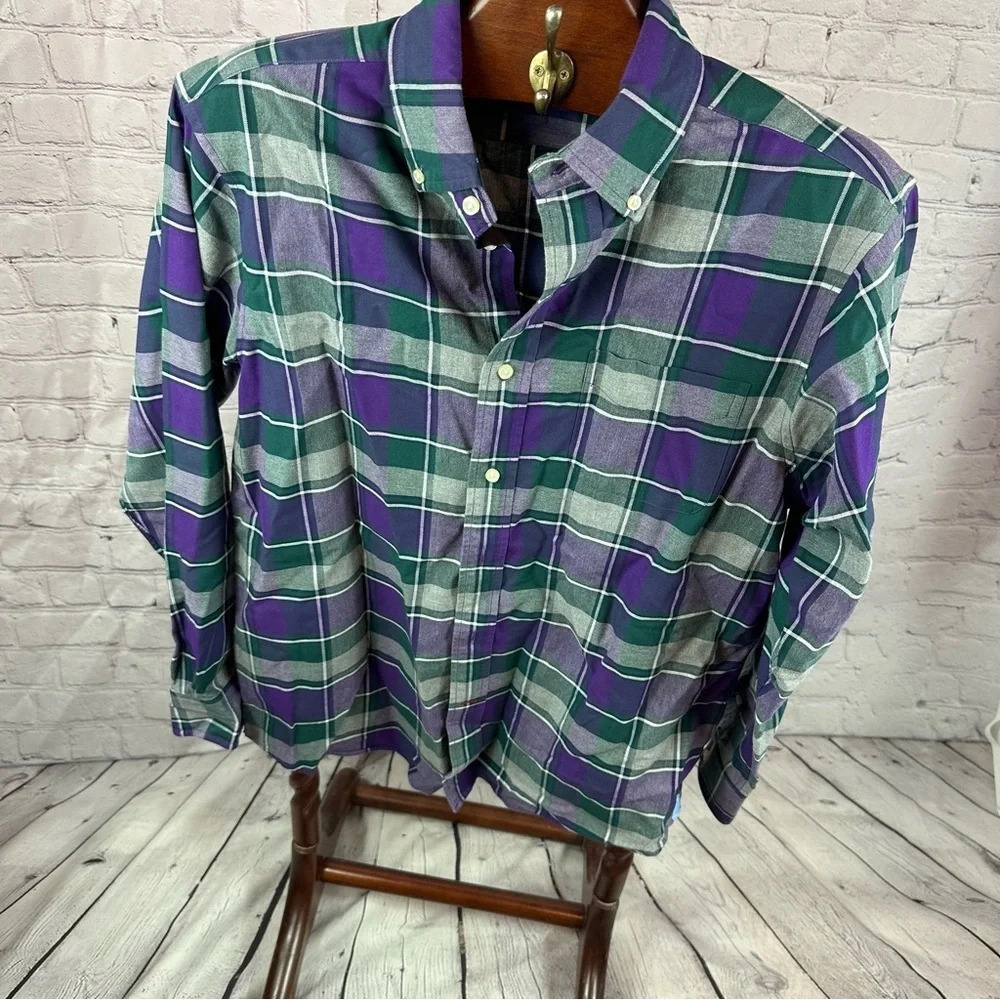 men's cremieux classic plaid shirt size medium preppy business office